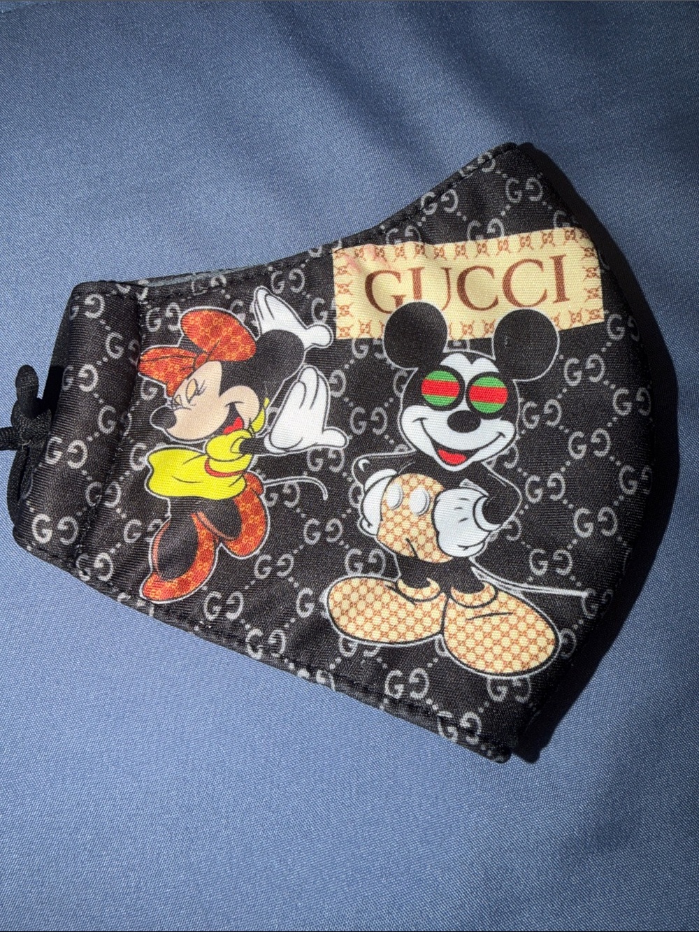Soft Black Mickey & Minnie Gucci Logo Print Face Mask